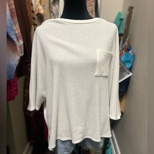 Unbranded | White Ribbed Oversized Short Sleeve Top w/ Pocket | Size Small
